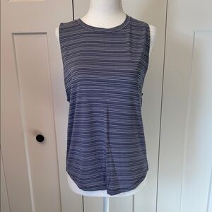 Athleta Blue Striped Muscle Tee
